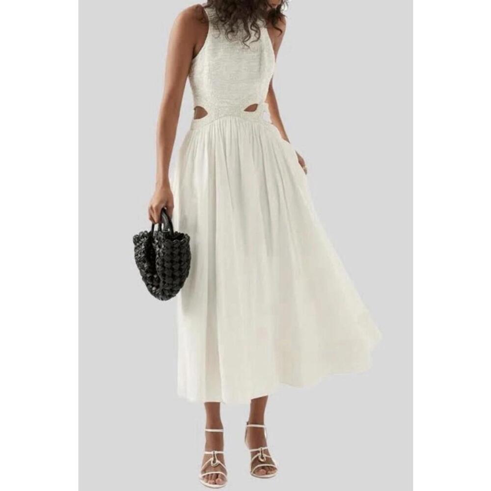 Aje Dress Catara Sequin Cotton White Midi Dress Size AU 14/ US 10 Bridal Gown